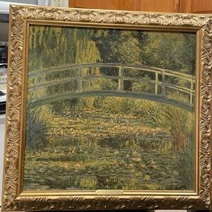 “Waterlilies & Japanese Bridge”  Elegant Gold Framed Impressionist Art